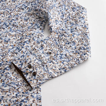 Camisas estampadas de manga larga de algodón antiestático de lujo para hombres